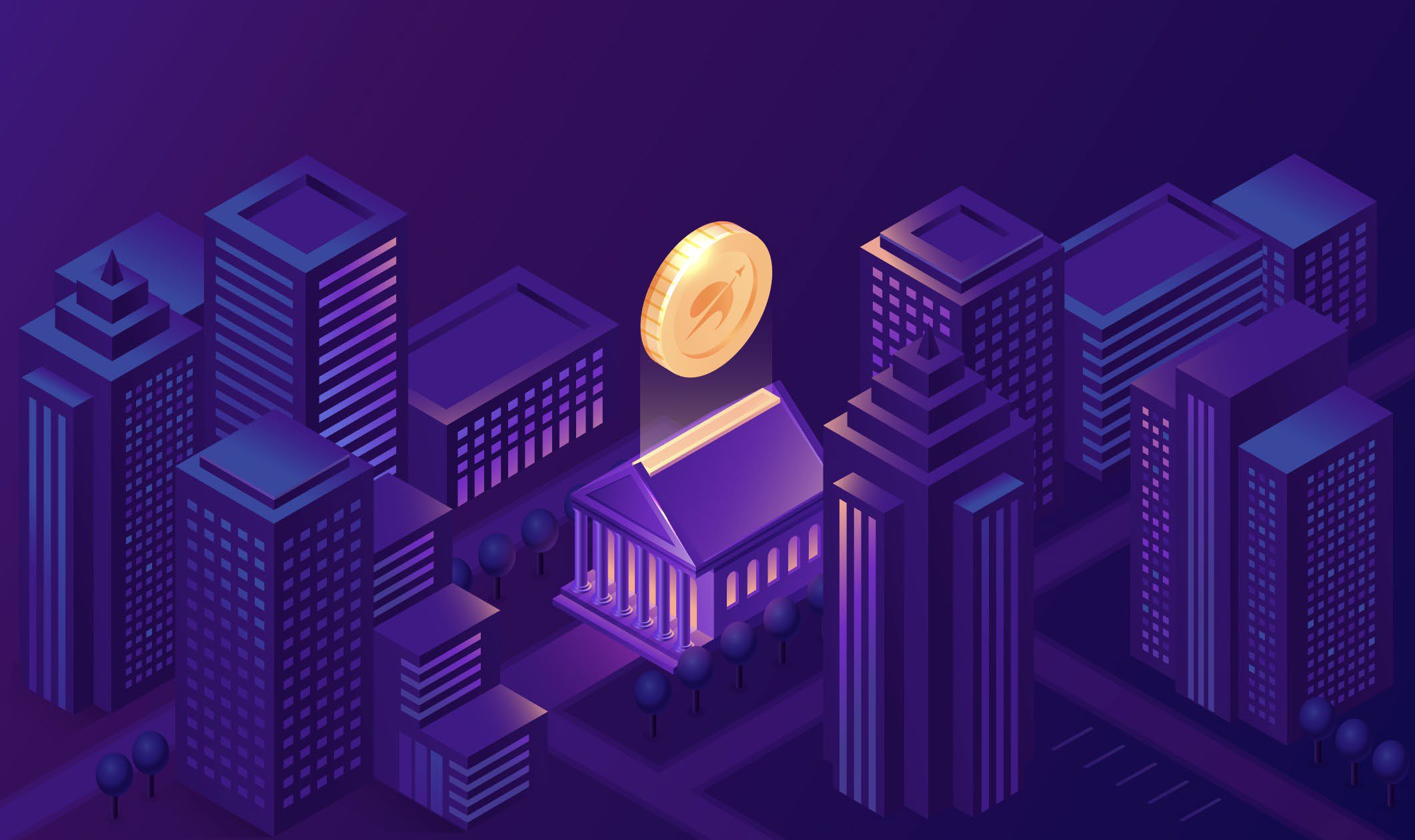 Token over financial city skyline
